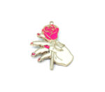 Hand with Rose Flower Enamel Charm