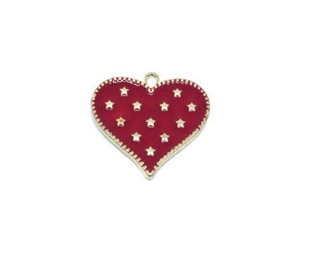 Red Enamel Star Heart Charm