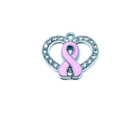 Pink Ribbon Heart Bracelet Charm