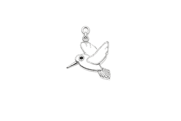 S-BHM-006 White Enamel Hummingbird Charm